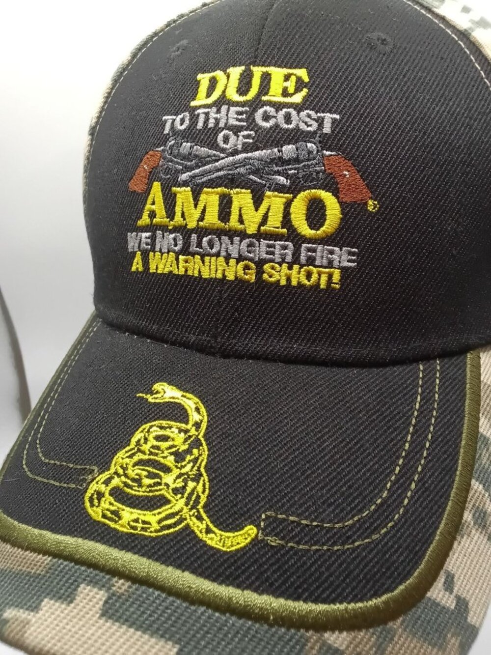 2nd Amendment Camo Hat OSFA No Warning Shot Curved Brim Strap Back NWT